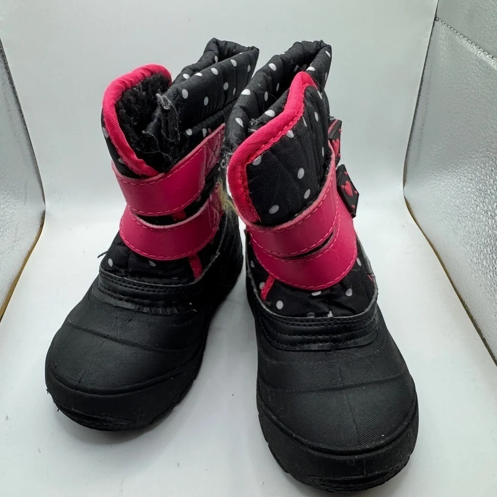 Wonder Nation Toddler Size 7 Girls Black and Pink Kids Polka Dot Snow Boots